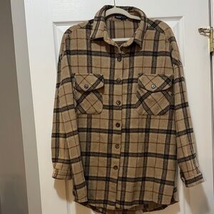 SHEIN Tan and Black Plaid Flannel